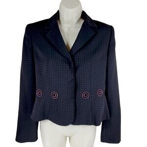 Nipon Boutique Petite‎ Blazer sz 6P Women Black Red Birds Eye Dots Snap Closure